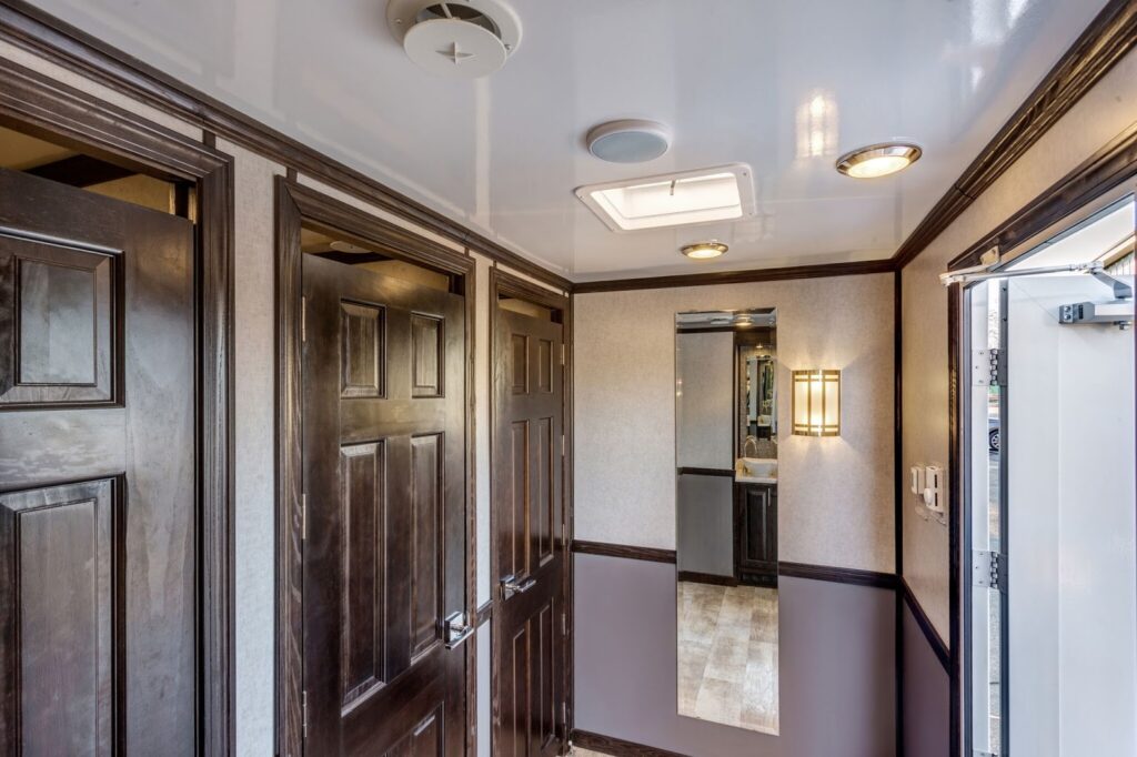 Interior of luxury portable toilet trailer