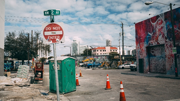 portable toilet at construction site