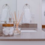 Clean bathroom counter with accessories