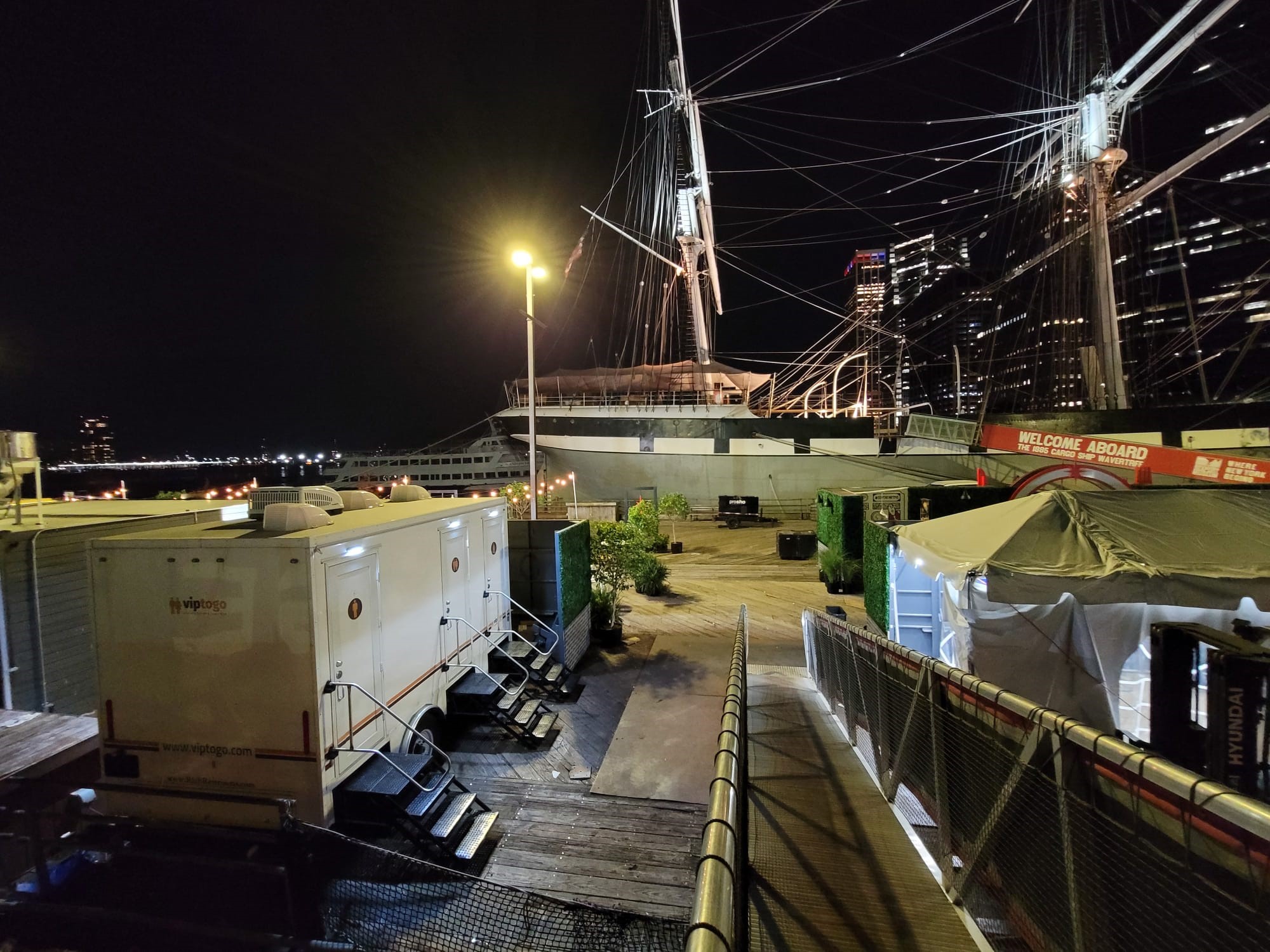 portable restrooms at waterfront event