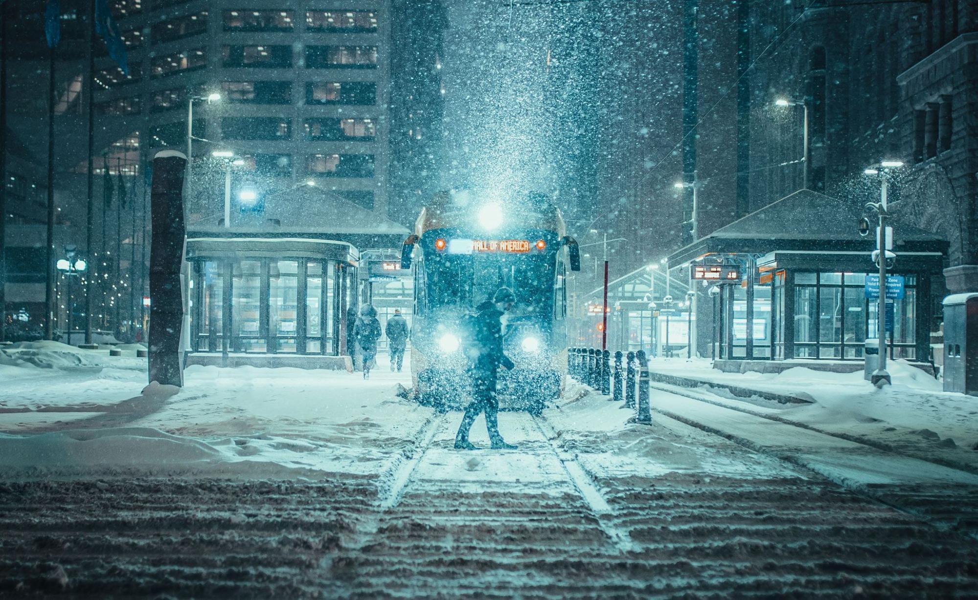 city streets in snowstorm