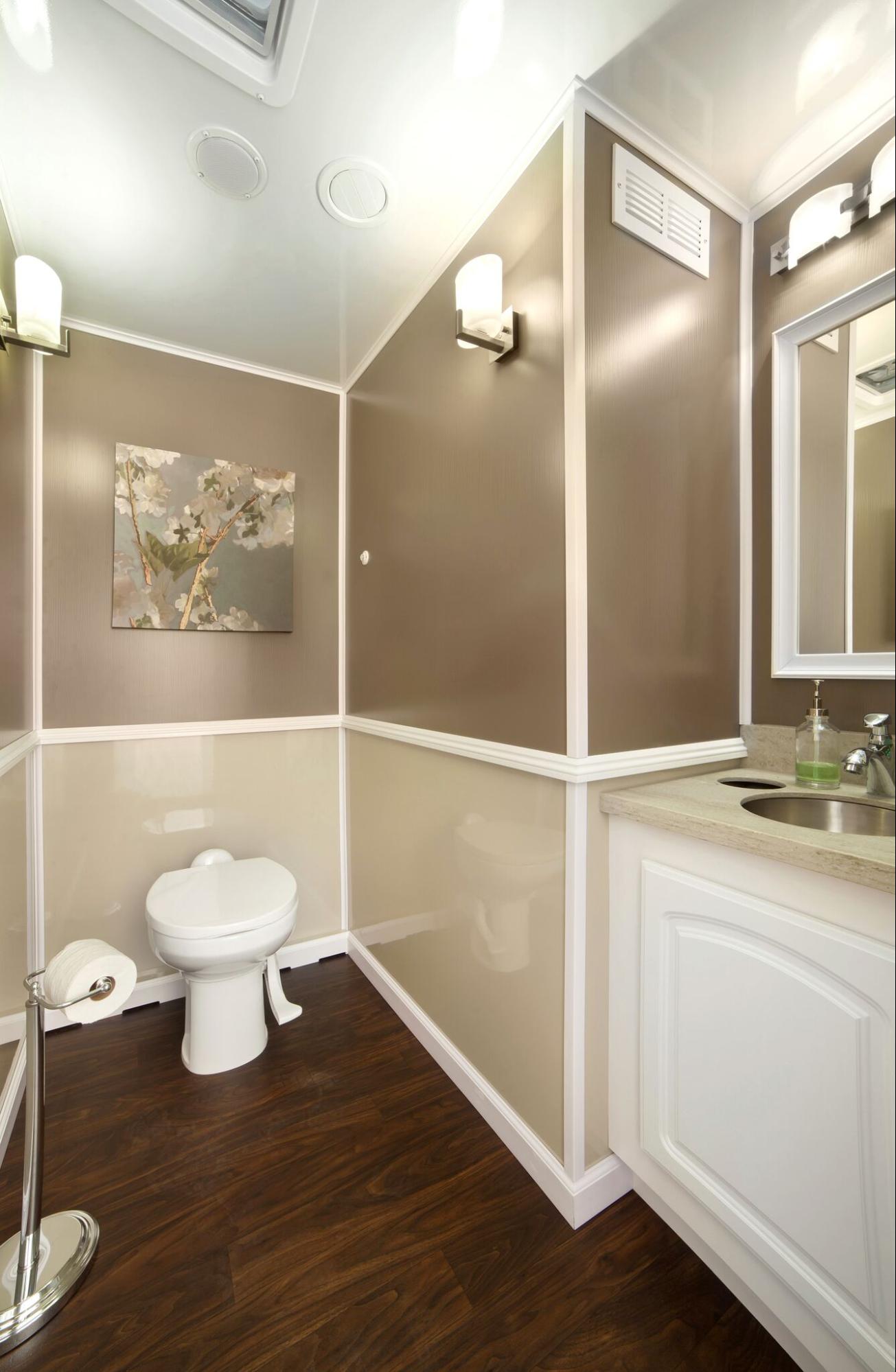 interior of luxury restroom trailer rental