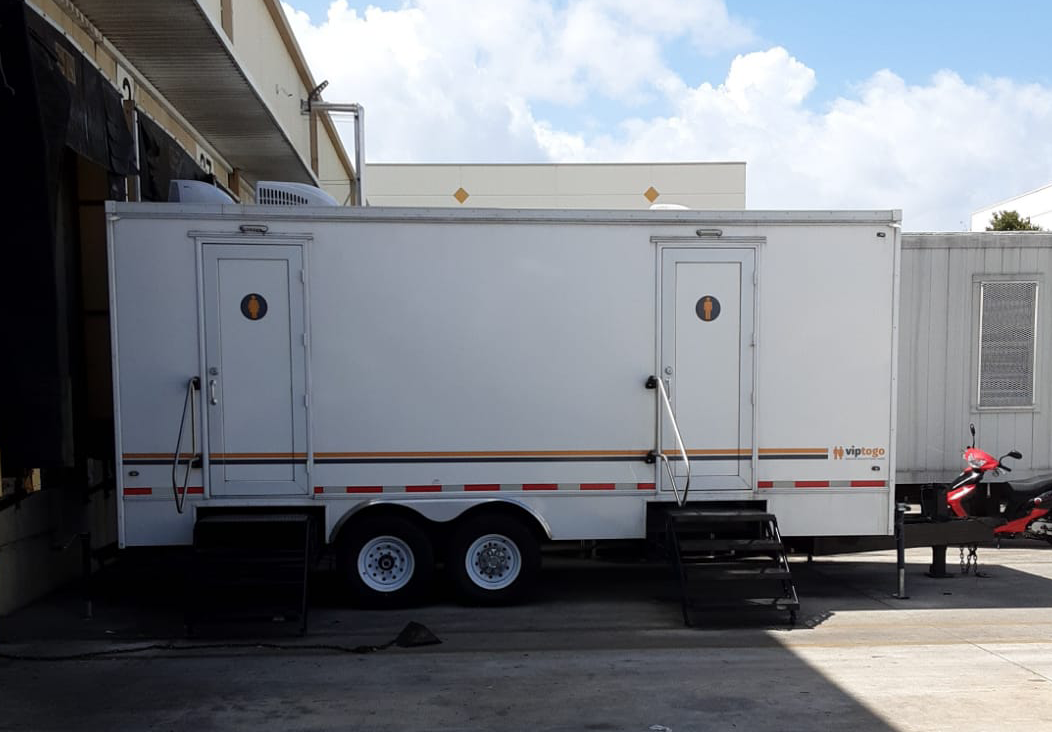 one of VIP restroom trailers, parked