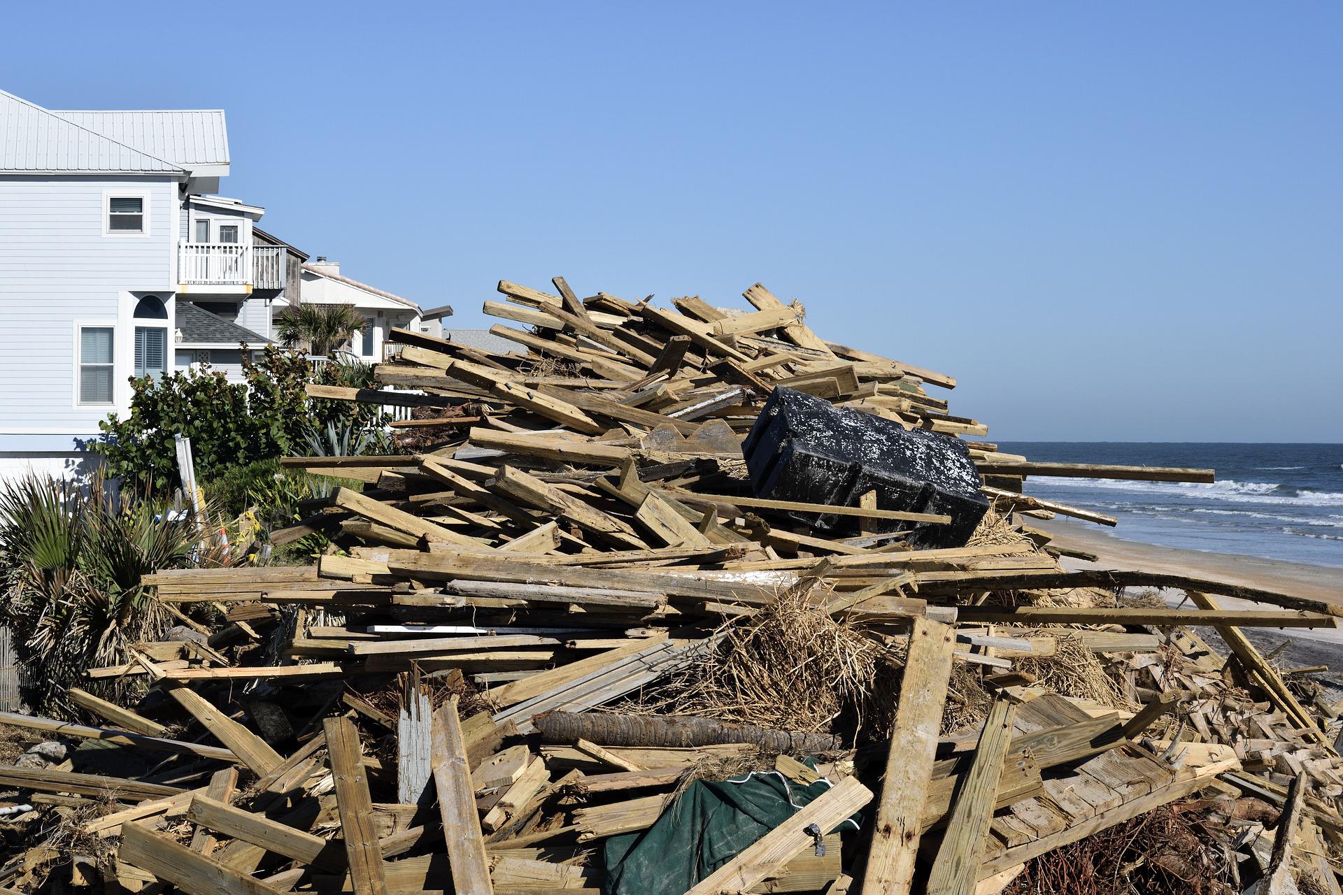 Debris from hurricane on watefront