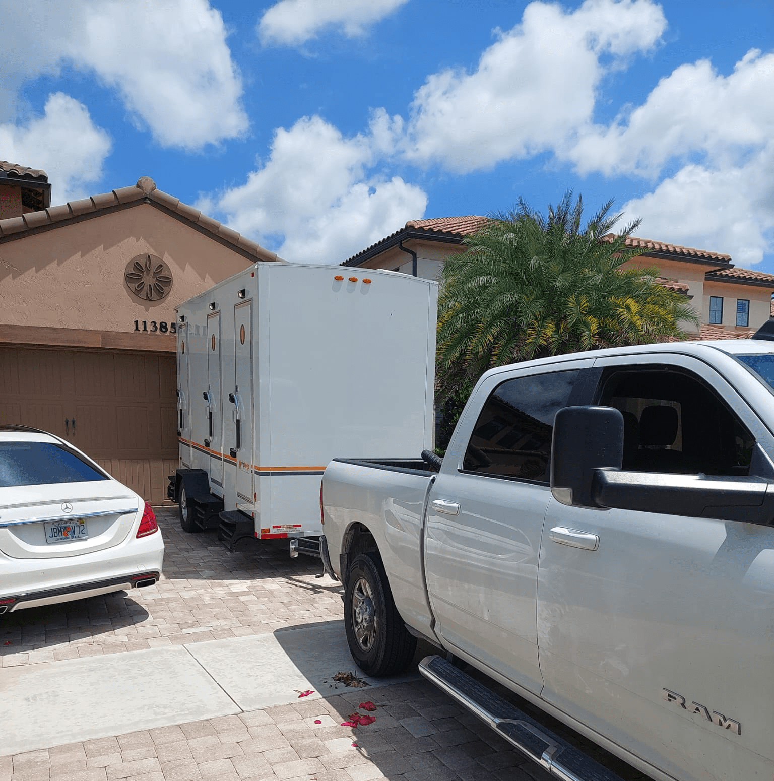 mobile restroom outside Florida home