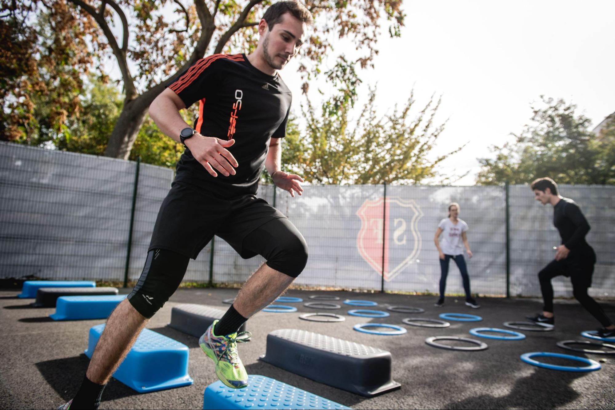 outdoor gym exercisers in action