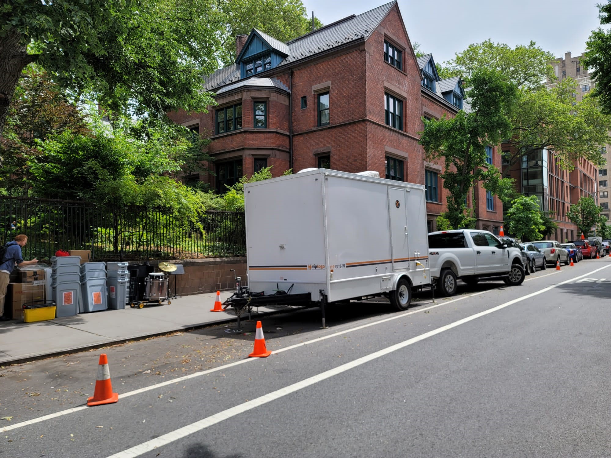 delivery of portable restroom trailer for event